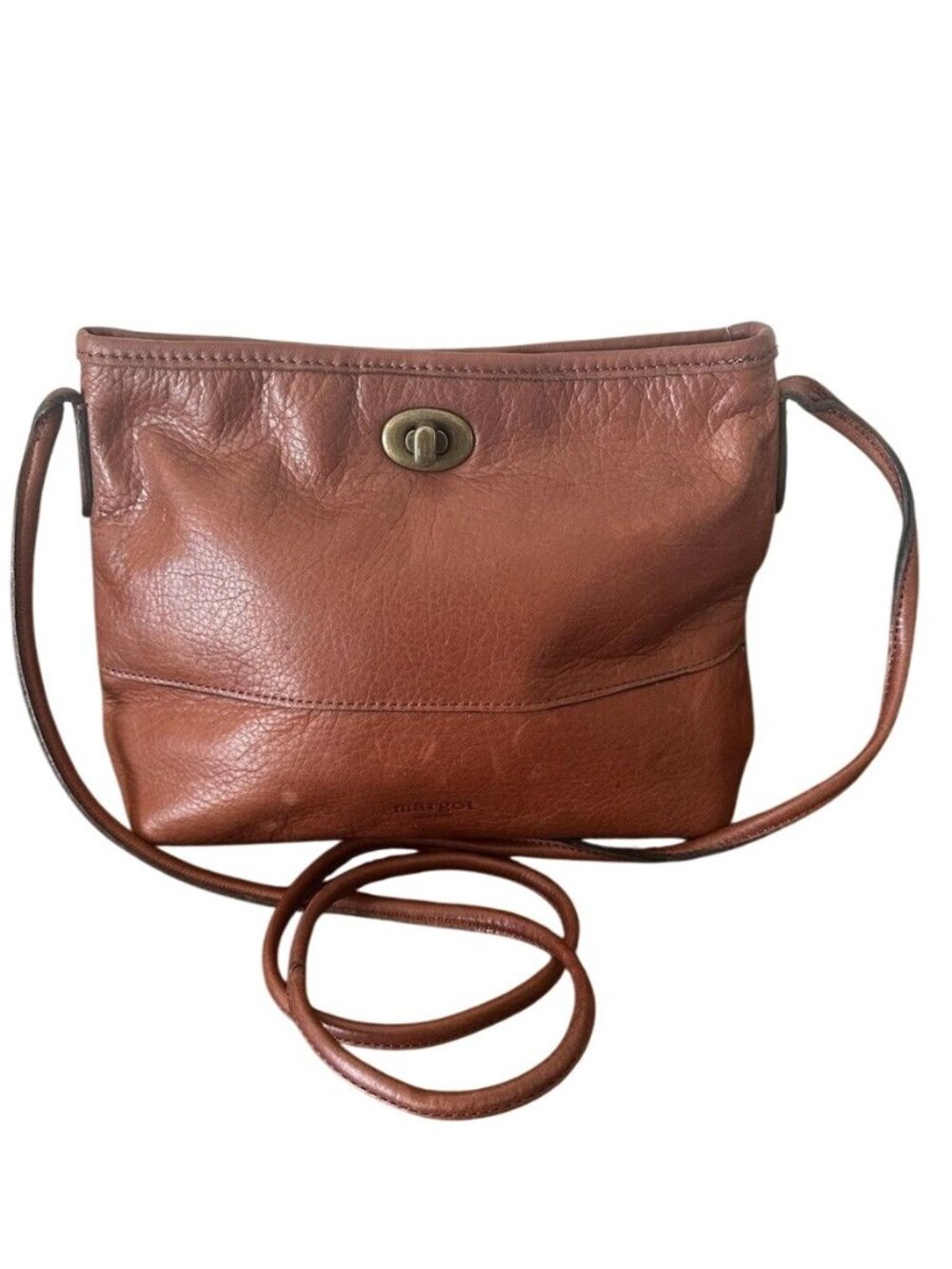 Margot New York Leather Crossbody Shoulder Bag Burgundy Gold Turn Lock Closure